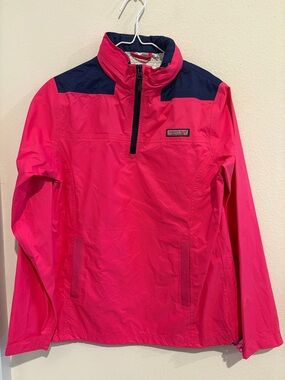 Vineyard Vines Pink and Navy Hooded rain/wind breaker Jacket